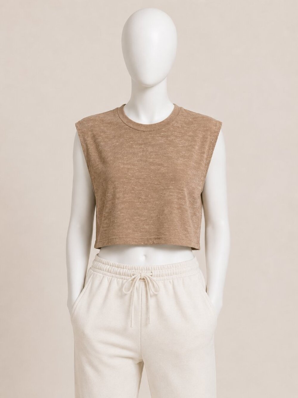 Zenana Beige Cropped Sweater Vest Ribbed Knit Boxy Sleeveless Top Size‎ XL